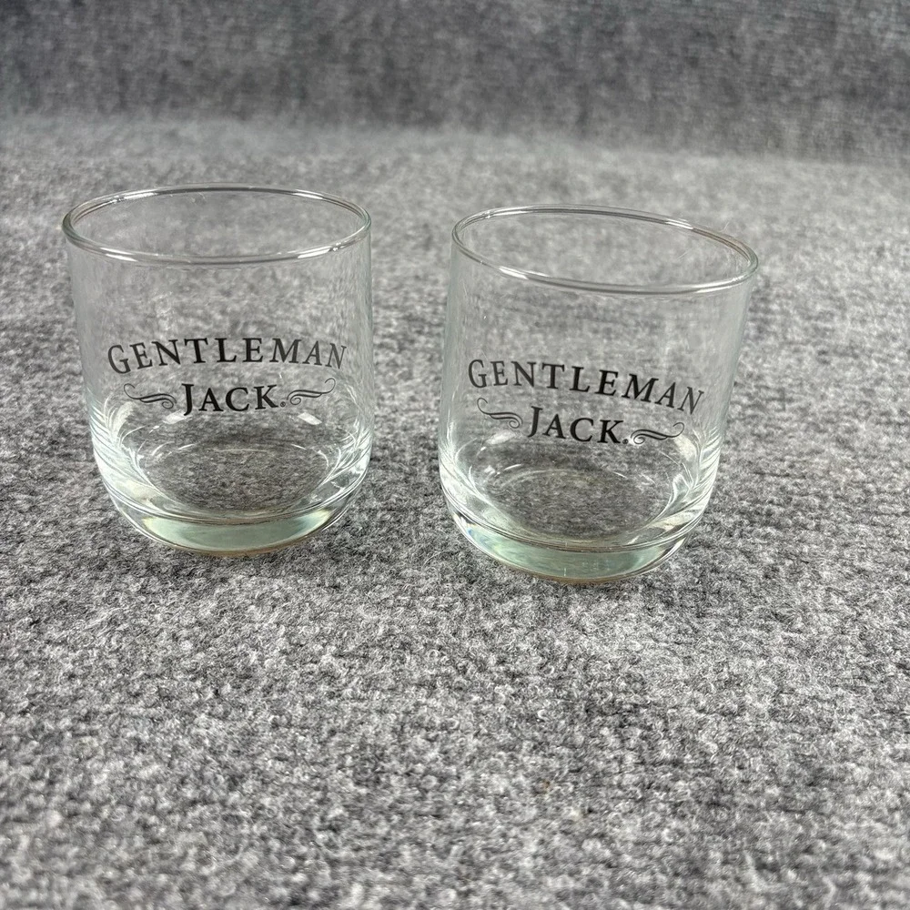 Gentleman Jack Whiskey Rocks‎ Glasses Set of 2 Logo Lowball Tumblers Man Cave